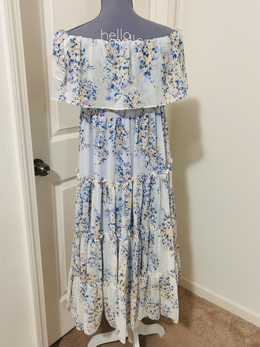 1. State Light Blue Floral Off Shoulder Maxi Dress - Picture 9 of 9